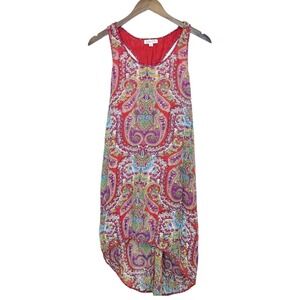 Patrons of Peace Red Floral Hi-Lo Razorback Tank Lined Boho Midi Dress Size M